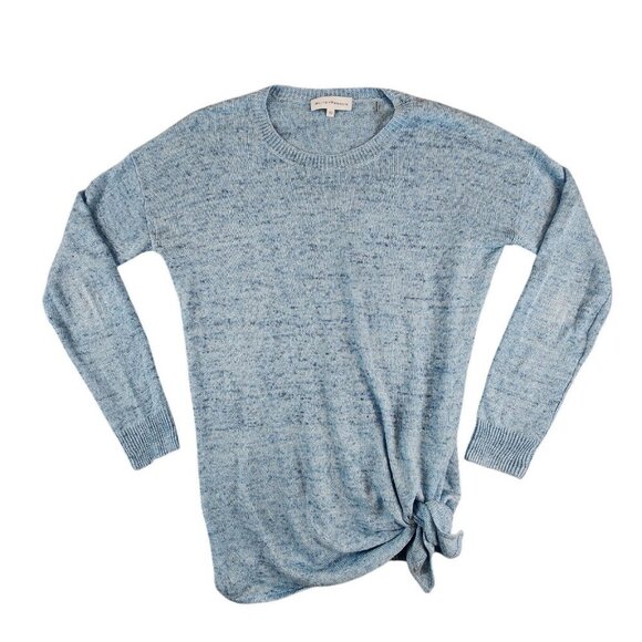White + Warren Sweater Womens XS Blue Pullover 100% Linen Lightweight Tie Hem - Picture 1 of 9